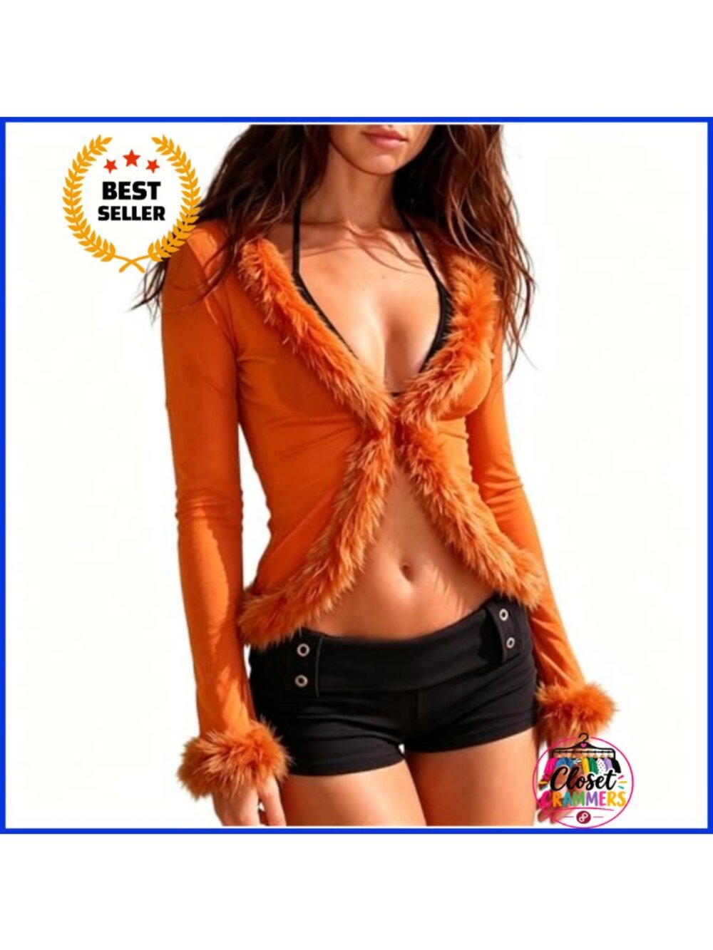 Sheer Mesh Faux Fur Trim Crop Cardigan Top Women Y2K Clubwear Layer